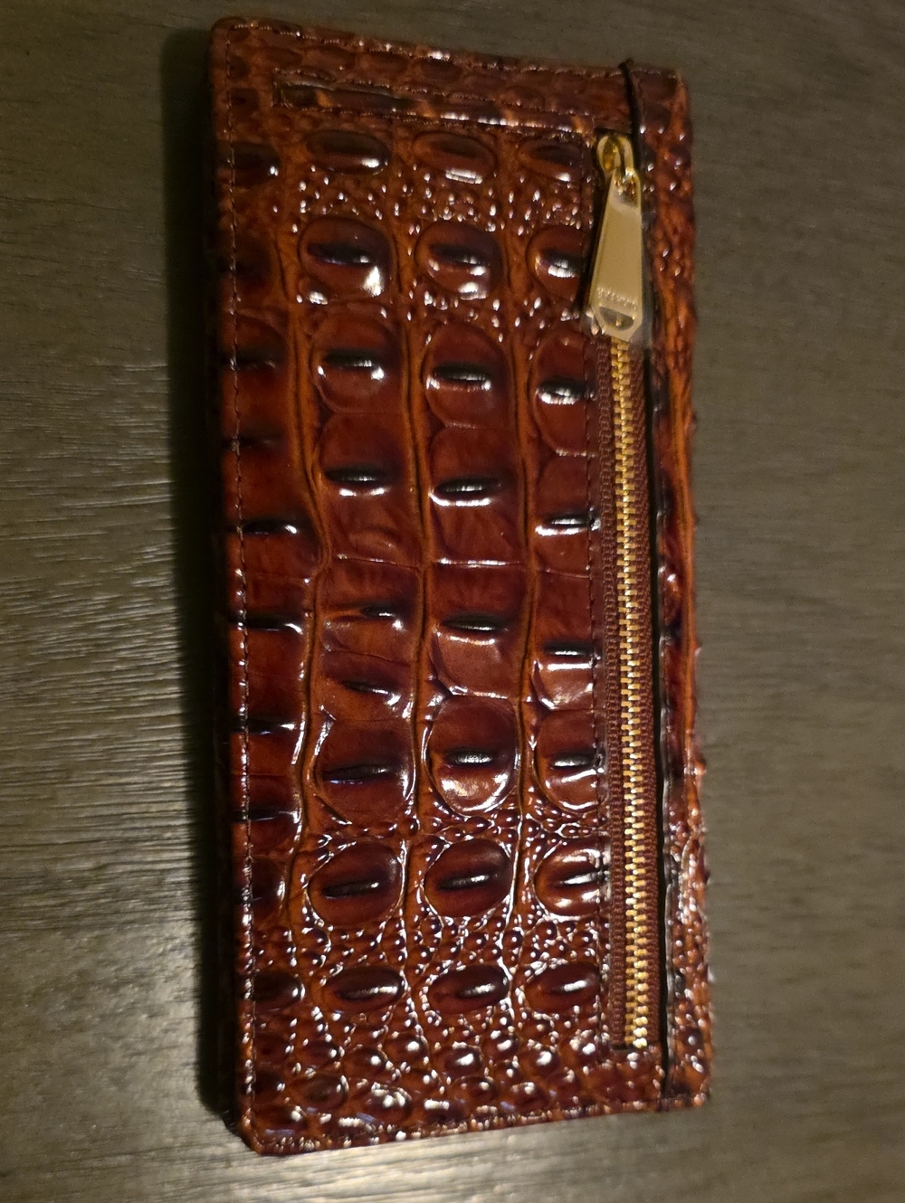 Brahmin Croc-Embossed Continental Wallet in pecan. - Picture 5 of 8